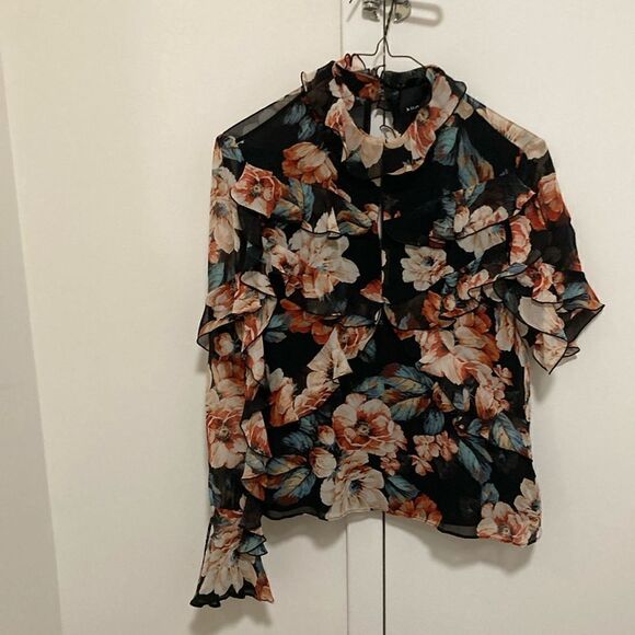 Nicholas NWOT Lola Ruffle Floral Print Silk Blouse. Size 0.